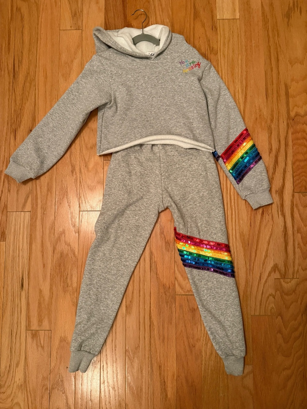 Lola + The Boys Sweatsuit with Rainbow Sequin Stripes